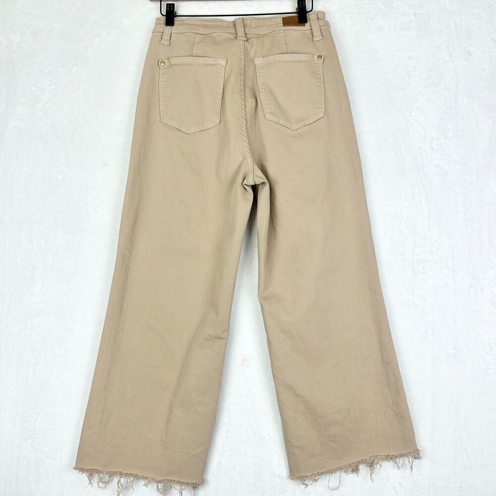 Judy Blue Garment Dyed Crop Wide Leg Jeans Size 9/29 Khaki Stretch Raw Hem - Picture 3 of 10